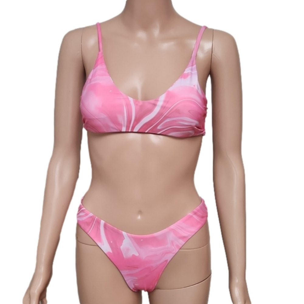 𝅺Shein pink and white bathing suit